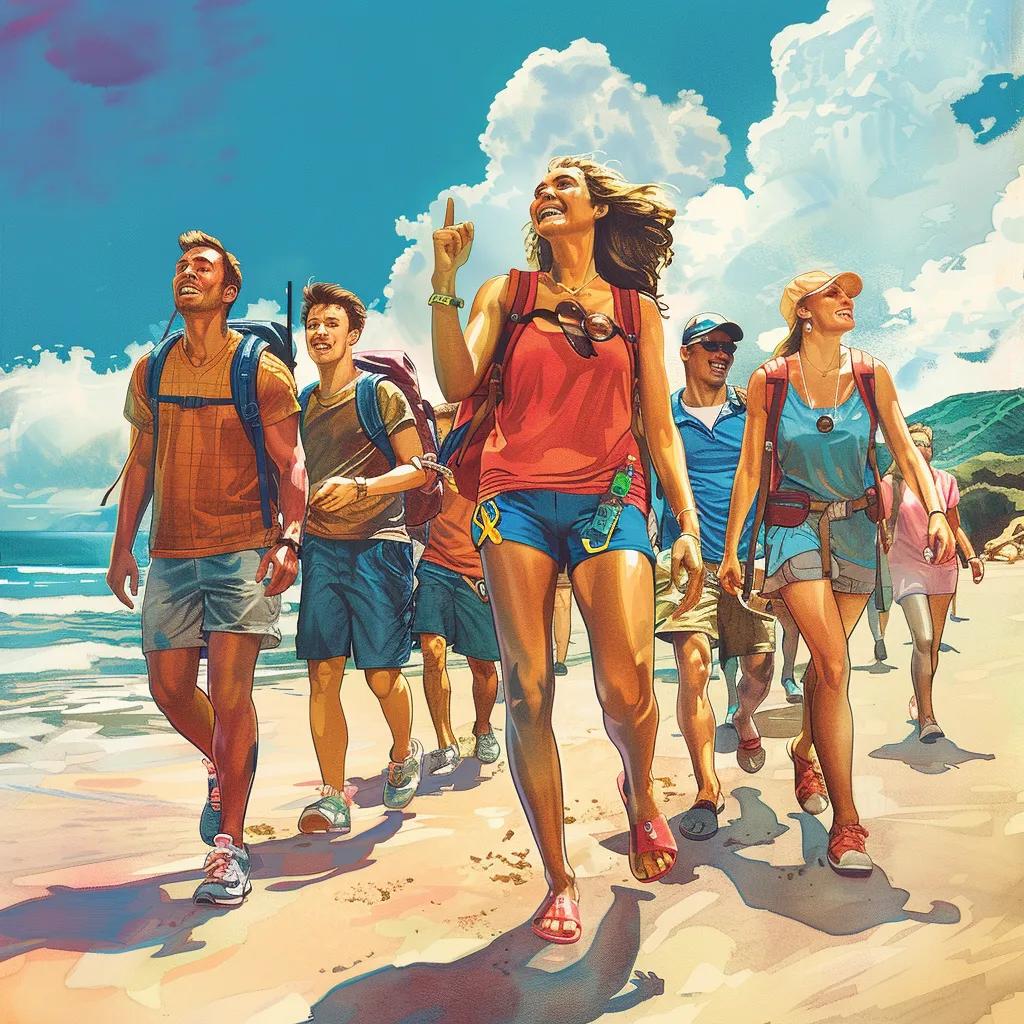 Group of diverse travelers enjoying a scenic outdoor location, emphasizing health and safety during travel