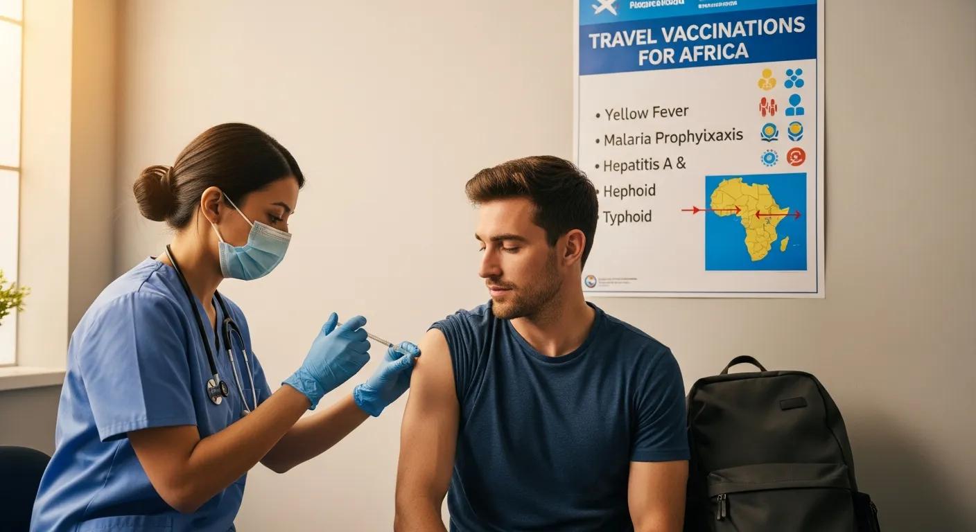 Healthcare professional administering a vaccine to a traveler, emphasizing vaccination requirements for Africa travel