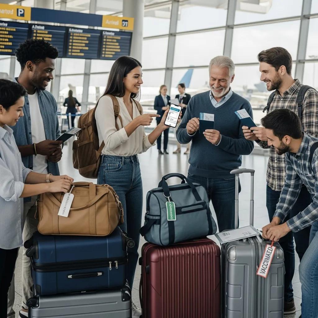 Diverse group of travelers preparing for international travel, highlighting the importance of vaccinations