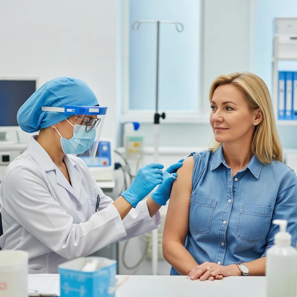 Healthcare professional administering Hepatitis A vaccine in a clinical setting