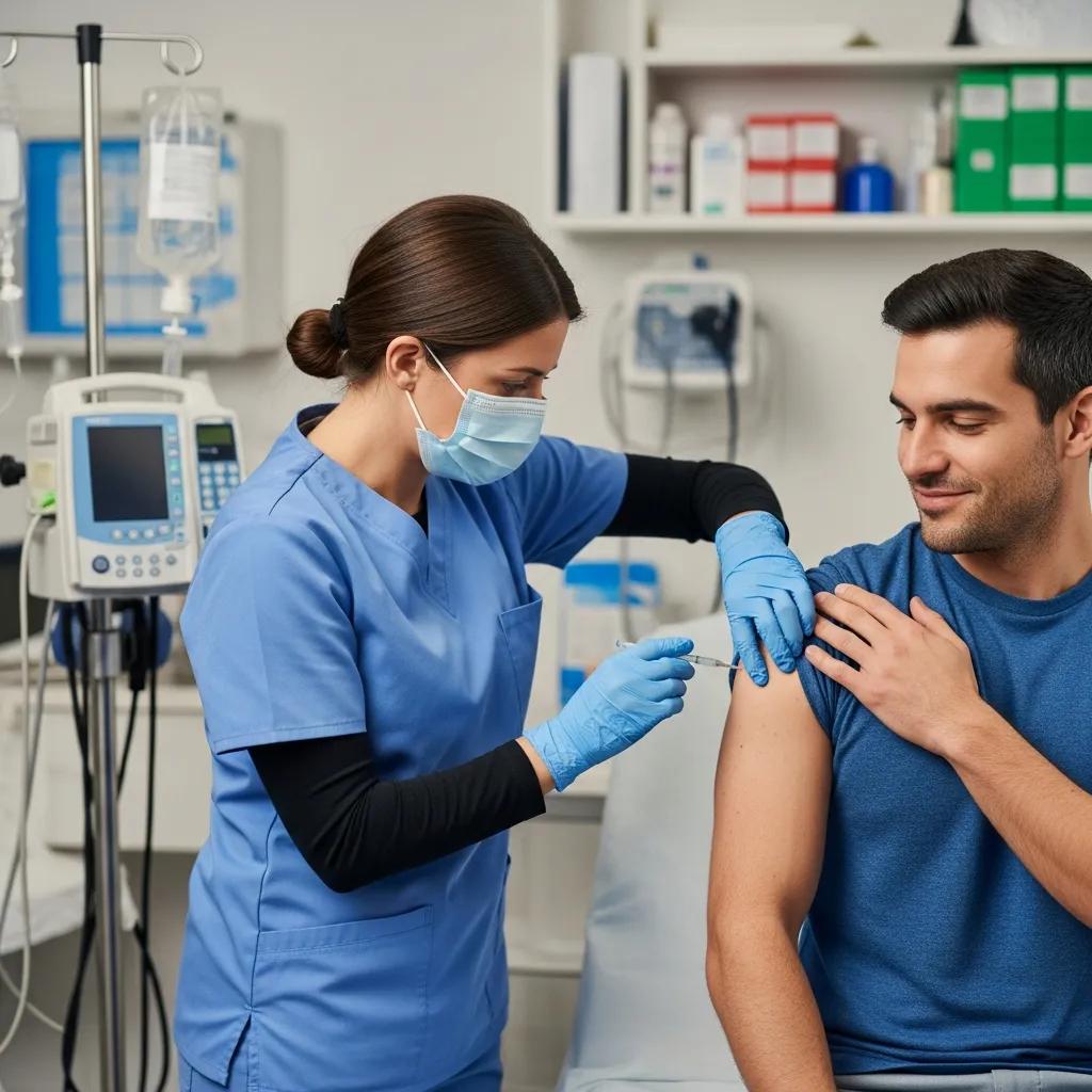 Clinician giving a rabies vaccine in a clinic — urgent care after a possible exposure