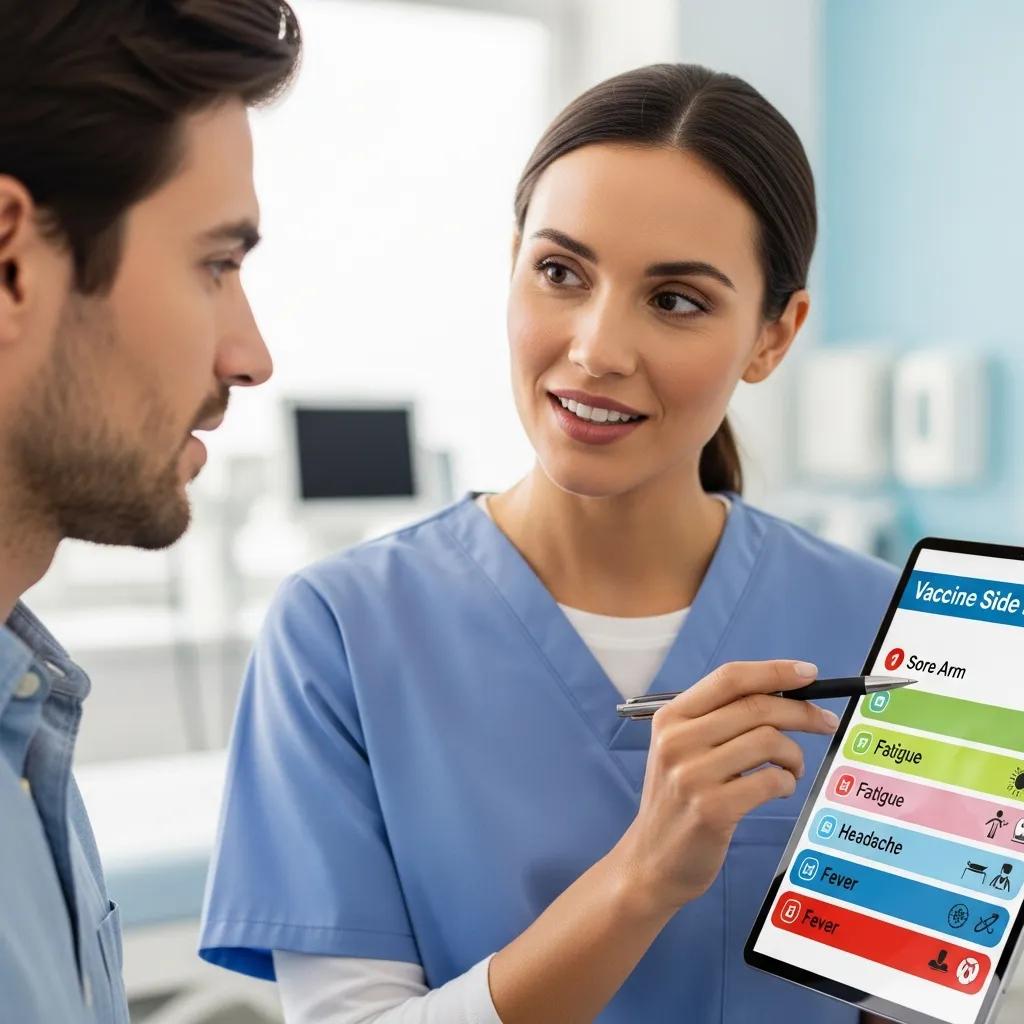 Healthcare professional explaining yellow fever vaccine side effects and safety to a patient