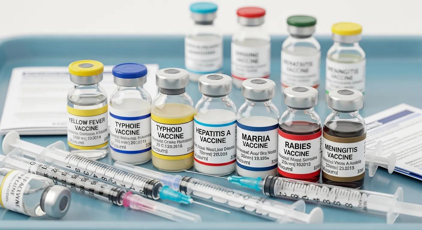 Various vaccination vials for international travel health