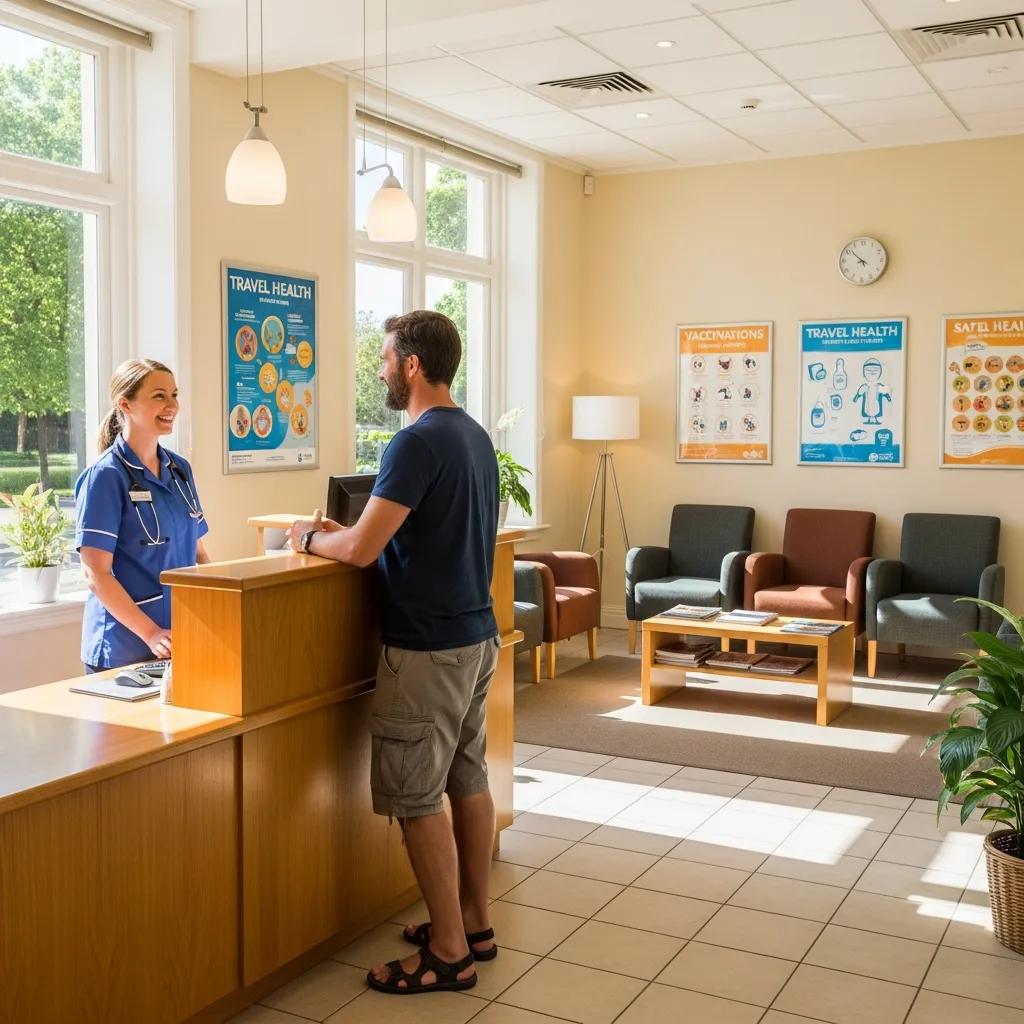 Traveler receiving advice at a travel health clinic — book a consultation to review vaccines and prevention