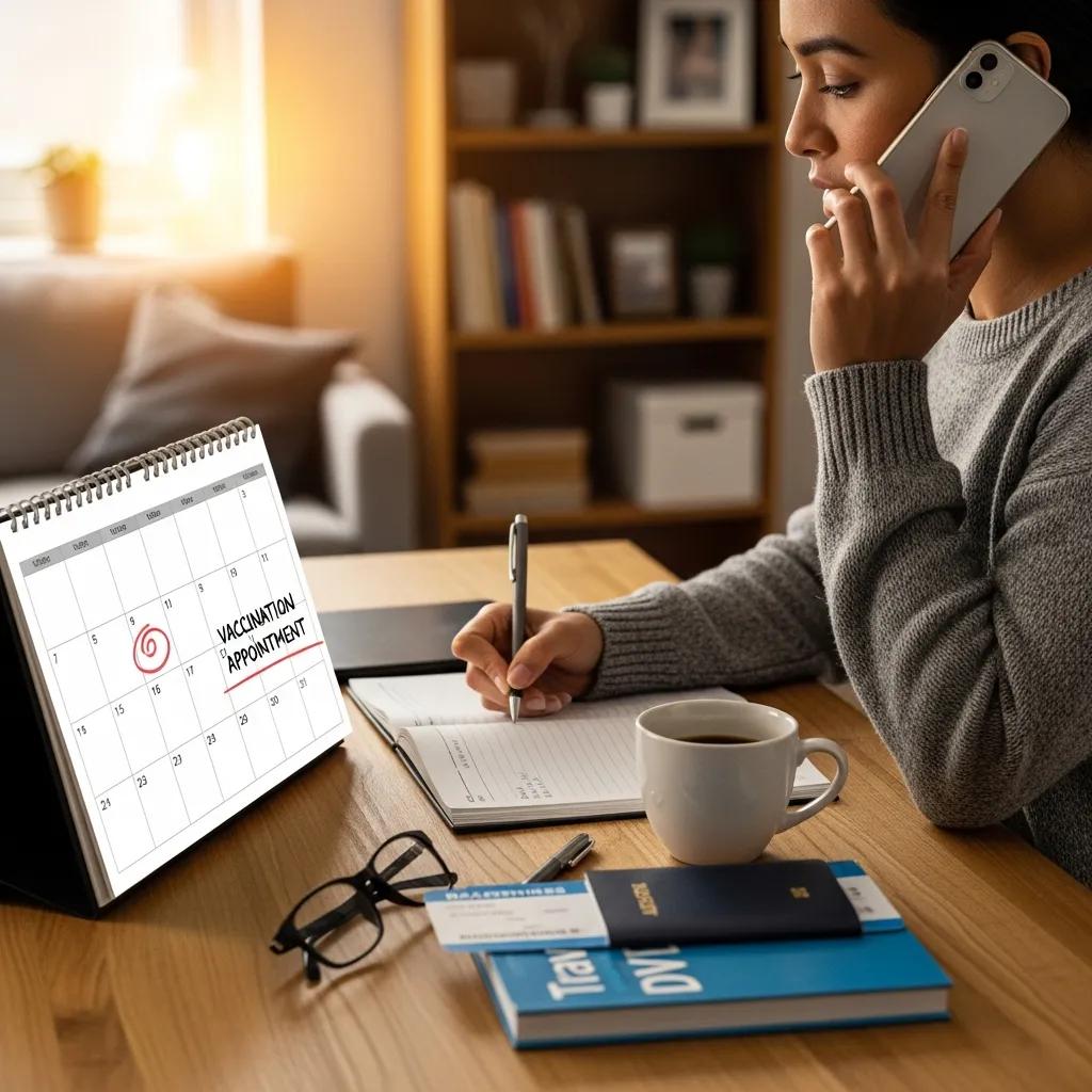 Person scheduling a yellow fever vaccination appointment with travel documents