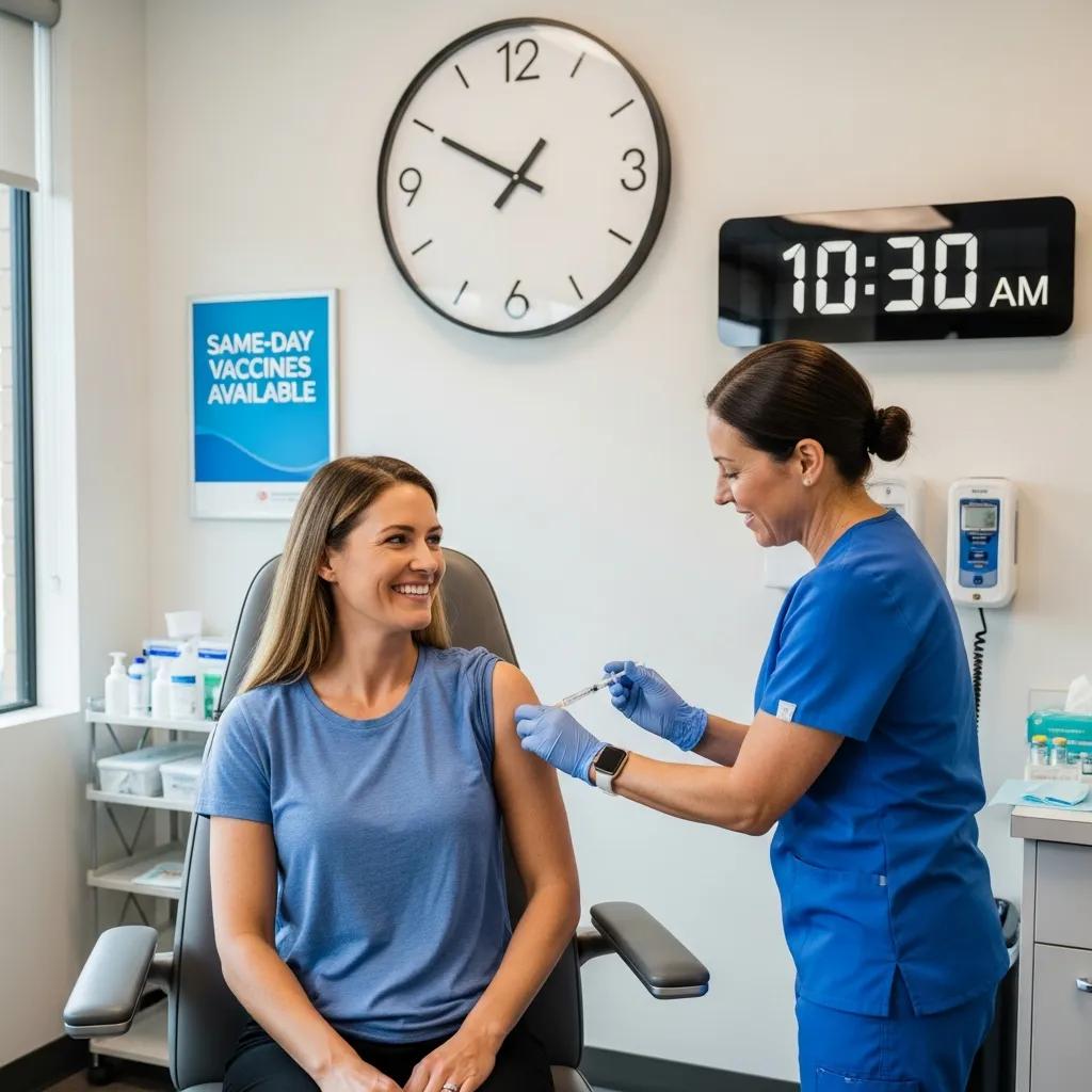 Traveler receiving same-day typhoid vaccine, illustrating convenience and efficiency in travel immunization