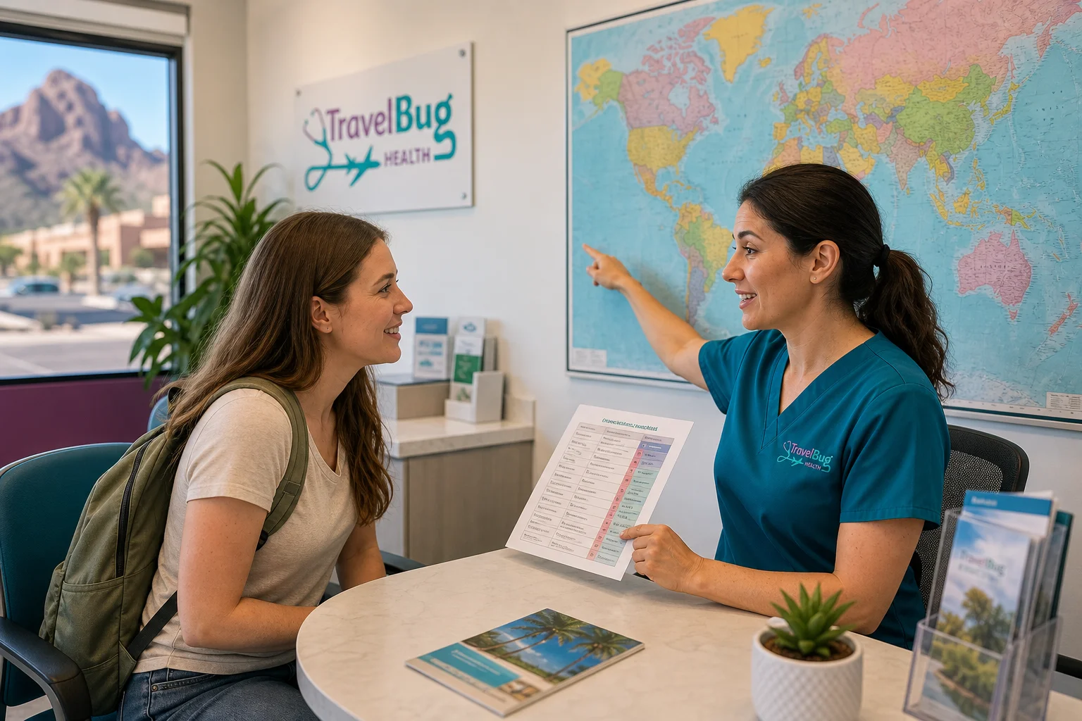 Arizona study-abroad student consulting with a travel health nurse about travel vaccines every Arizona study-abroad student needs before an international semester